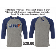 Illini West Golf Bella + Canvas 3/4 Length Sleeve Baseball Shirt